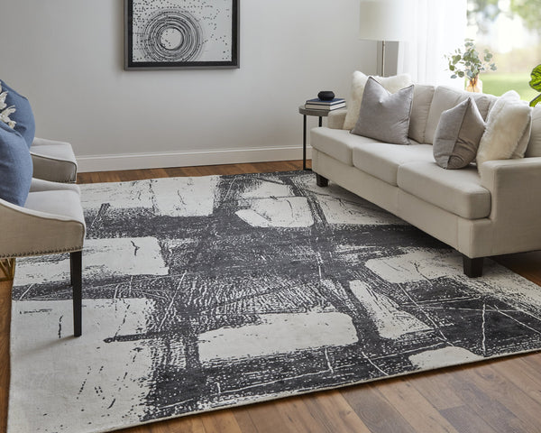 Feizy Rugs Cod8927f Coda Abstract Hand-woven Wool & Viscose Rug - Bold Modern Design With High-low Pile Sheen Finish Black,White Wool,Viscose Cod8927fblkwhtg00