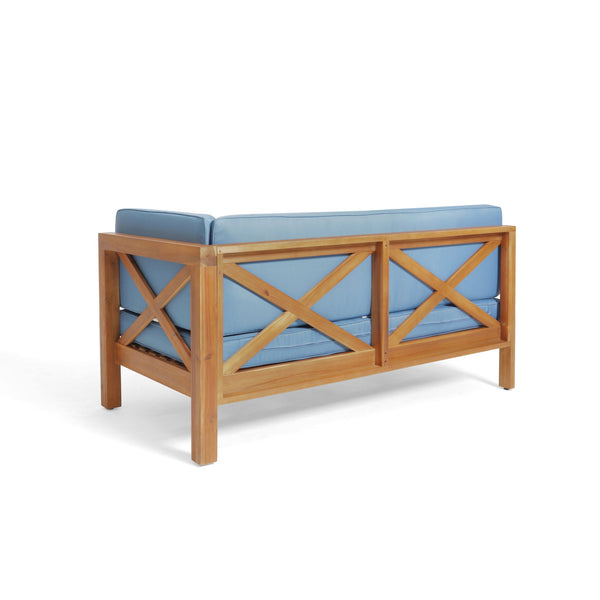 English Elm Brava Outdoor Acacia Corner Bench Set with Coffee Table for Patio Entertaining 57968.00BLU2