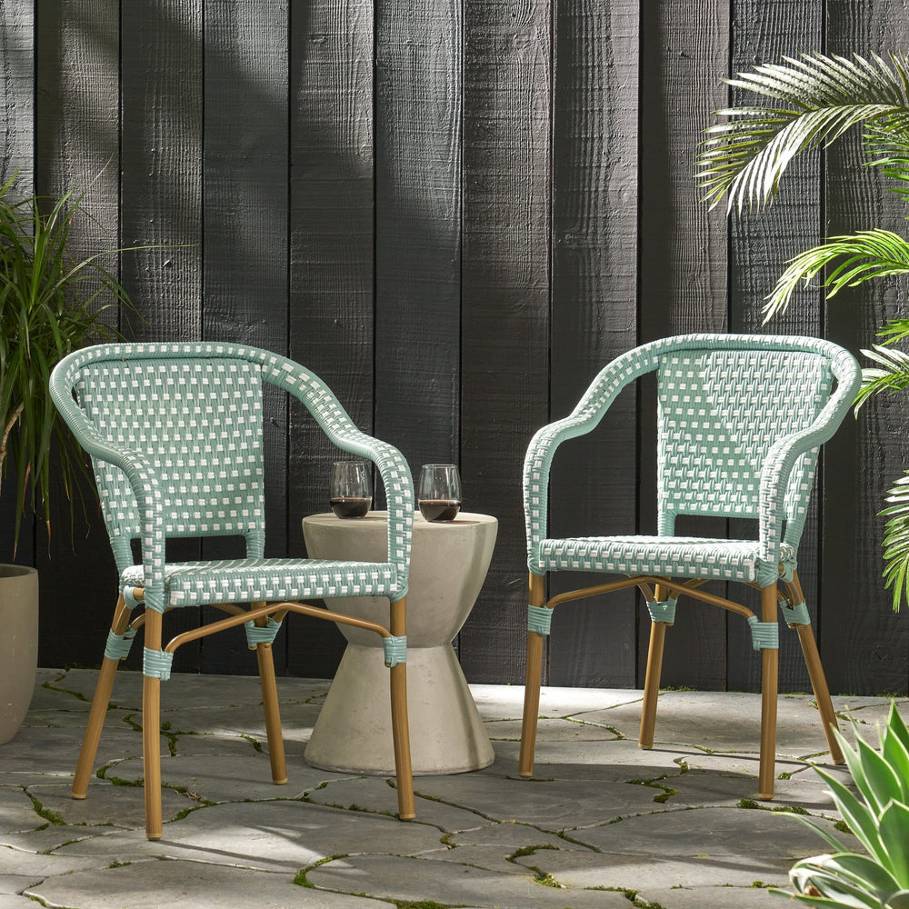 English Elm Bistro Chair Set of 2 French Country Woven Aluminum Outdoor Patio Seating Pair 72906.00LT