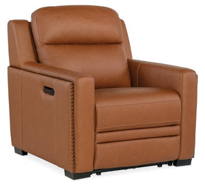 Hooker Furniture Mckinley Power Recliner With Motorized Recline, Adjustable Headrest & Lumbar, Usb Charging, Leather Finish Brown SS105-PHL1-065