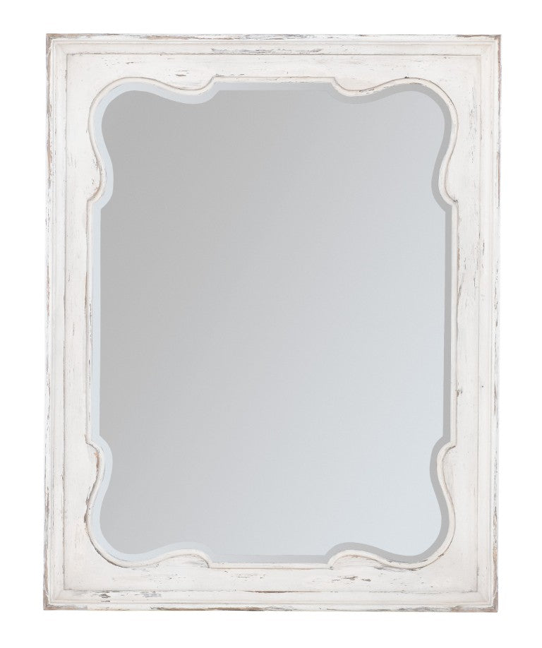 Hooker Furniture Americana Scalloped Beveled Landscape Mirror With Distressed Daisy Oak Finish, Vintage Farmhouse Charm Whites/Creams/Beiges 7050-90008-02
