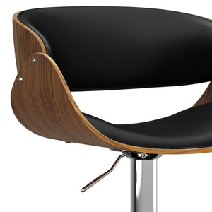 English Elm Amery Mid Century Modern Adjustable Swivel Bar Stool with Walnut Veneer Bentwood Frame & Gas Lift Black B136P158312