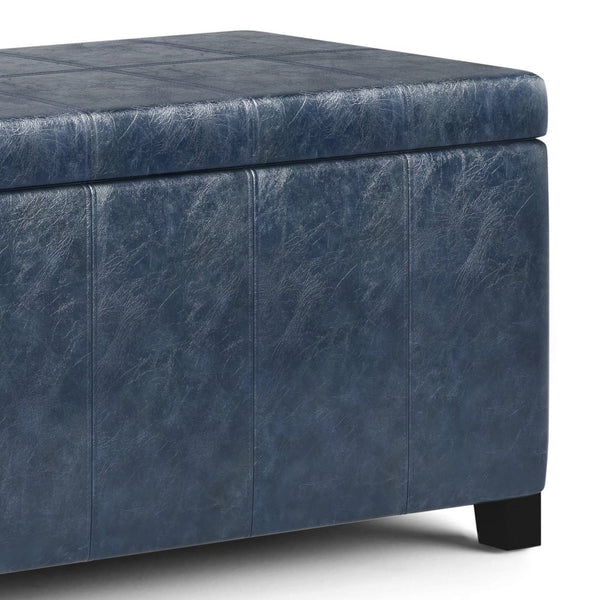 English Elm Dover Storage Ottoman Bench - Denim Blue Vegan Leather, Stylish Seating & Hidden Storage Solution B136P159039