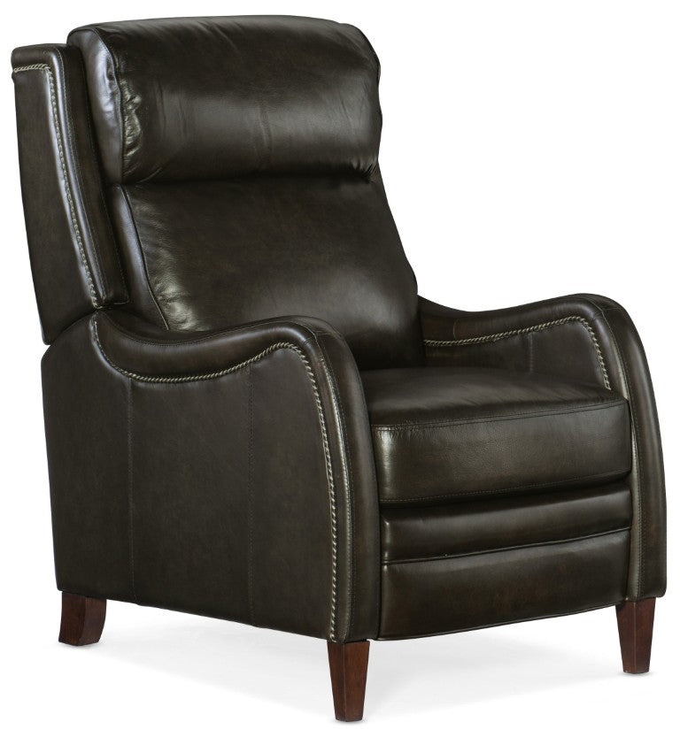 Hooker Furniture Stark Brindisi Leather Manual Push-Back Recliner With Nailhead Trim, Scoop Arms & Dark Wood Legs RC234-PB-089