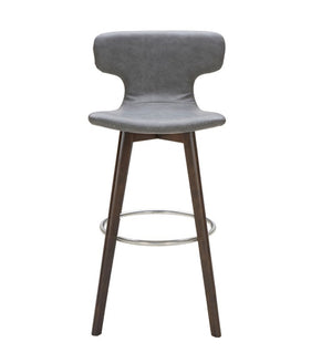 VIG Furniture Zach Mid-Century Dark Grey Eco-Leather Bar Stool — Solid Wood Legs, Chrome Footrest, Contoured Comfort VGKKY1252-DKGRY