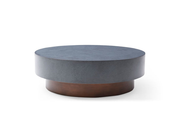 VIG Furniture Zachary Round Coffee Table With Grey Metal Top & Antique Copper Base, Low-Profile Industrial Chic VGVCCT128-GRY-CT