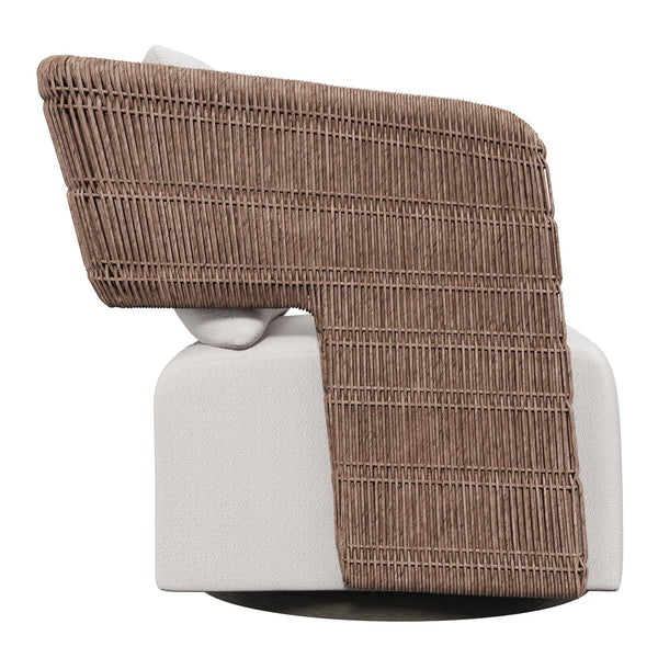 Bernhardt Bernhardt Maldives Swivel Chair — All-Weather Twisted Abaca Wicker, Teak Base, Deep Plush Cushioning - Made to Order O2352SB