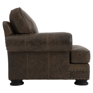 Bernhardt Bernhardt Foster Mocha Leather Chair — Generously Scaled Roll Arm Accent With Nailhead Trim, Luxurious Finish 5372LMO