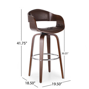 English Elm Christopher Knight Home® - BAR STOOL Mid-Century Modern Faux Leather Swivel with Walnut Veneer Frame and Chrome Footrest Dark Brown 67494.00PUDBRN