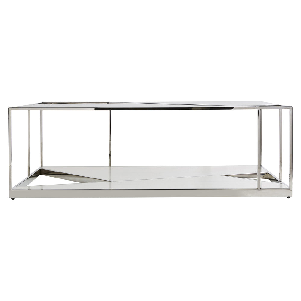 Bernhardt Bernhardt Maymont Cocktail Table — Tempered Glass Top, Polished Stainless Frame, Figured Sycamore Veneer Elegance 313011