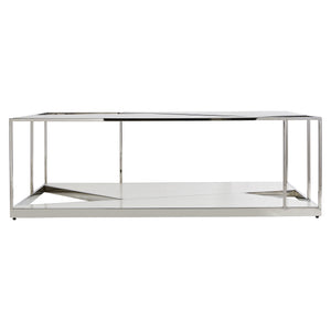 Bernhardt Bernhardt Maymont Cocktail Table — Tempered Glass Top, Polished Stainless Frame, Figured Sycamore Veneer Elegance 313011