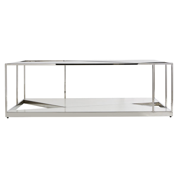 Bernhardt Bernhardt Maymont Cocktail Table — Tempered Glass Top, Polished Stainless Frame, Figured Sycamore Veneer Elegance 313011