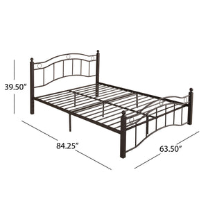 English Elm Queen Iron Platform Bed Camelback Headboard Geometric Finial Posts Victorian Loft Style Copper 63298.00HMCOP-Q