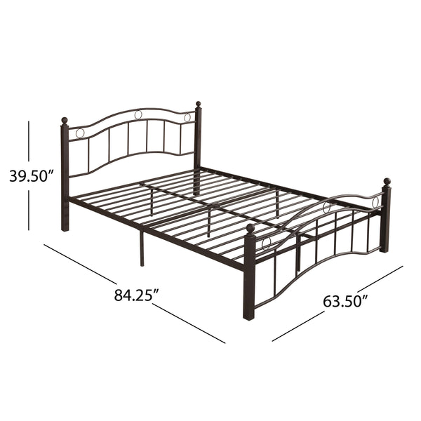English Elm Queen Iron Platform Bed Camelback Headboard Geometric Finial Posts Victorian Loft Style Copper 63298.00HMCOP-Q