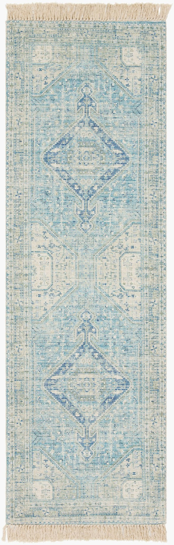 Livabliss Zainab Handwoven Flatweave Cotton Accent Rug with Fringe for Entryways and Hallways Aqua, Ink Blue 2'6" x 8' ZAI2304-268