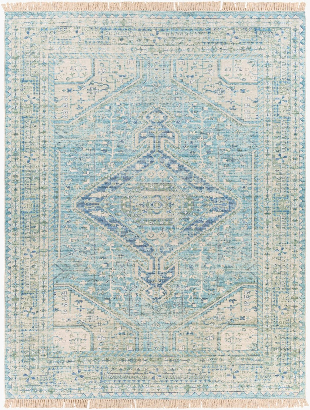 Livabliss Zainab Handwoven Flatweave Cotton Accent Rug with Fringe for Entryways and Hallways Aqua, Ink Blue 8' x 10' ZAI2304-810