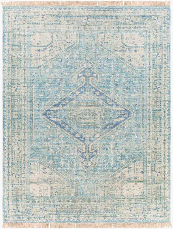 Livabliss Zainab Handwoven Flatweave Cotton Accent Rug with Fringe for Entryways and Hallways Aqua, Ink Blue 8' x 10' ZAI2304-810