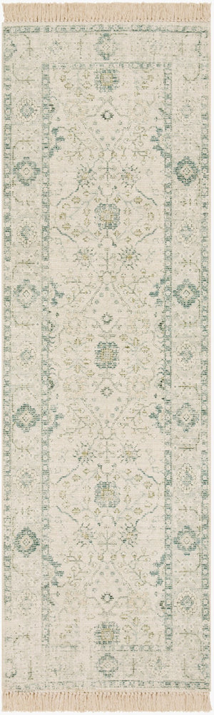 Livabliss Zainab Handwoven Flatweave Cotton Accent Rug with Fringe for Entryway or Bedside Sage, Dark Gree 2'6" x 8' ZAI2308-268