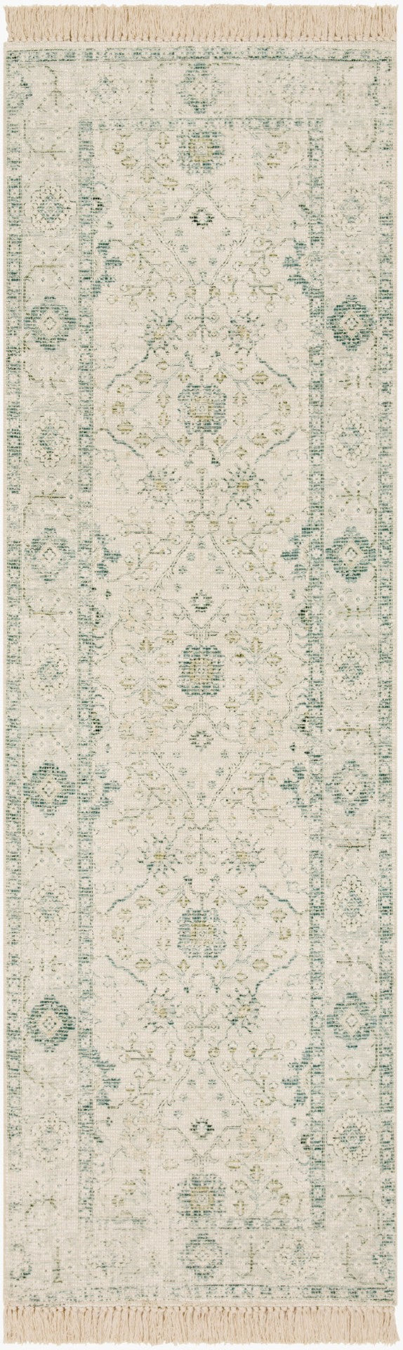 Livabliss Zainab Handwoven Flatweave Cotton Accent Rug with Fringe for Entryway or Bedside Sage, Dark Gree 2'6" x 8' ZAI2308-268