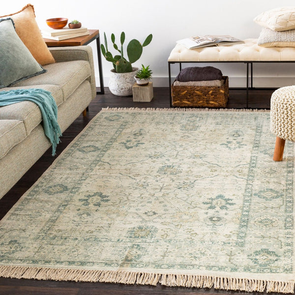 Livabliss Zainab Handwoven Flatweave Cotton Accent Rug with Fringe for Entryway or Bedside Sage, Dark Gree 2' x 3' ZAI2308-23