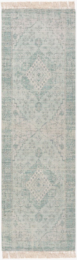 Livabliss Zainab Handwoven Flatweave Cotton Area Rug Traditional Pattern for Entryway or Bath Sage, Dark Gree 2'6" x 8' ZAI2311-268