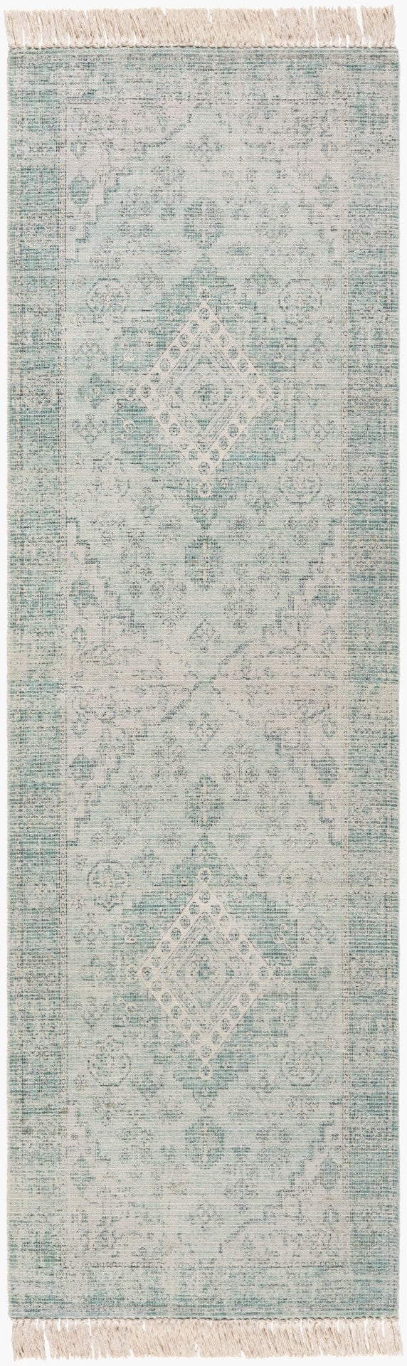 Livabliss Zainab Handwoven Flatweave Cotton Area Rug Traditional Pattern for Entryway or Bath Sage, Dark Gree 2'6" x 8' ZAI2311-268