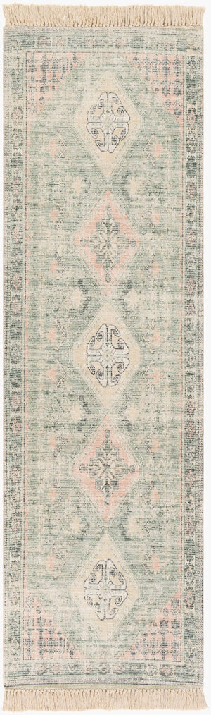 Livabliss Zainab Handwoven Cotton Blend Low Pile Rug with Fringe for Entryways and Hallways Sage, Dark Gree 2'6" x 8' ZAI2316-268