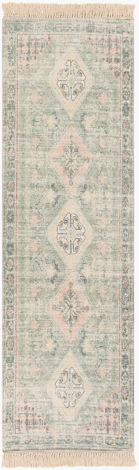 Livabliss Zainab Handwoven Cotton Blend Low Pile Rug with Fringe for Entryways and Hallways Sage, Dark Gree 2'6" x 8' ZAI2316-268