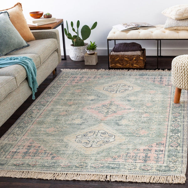 Livabliss Zainab Handwoven Cotton Blend Low Pile Rug with Fringe for Entryways and Hallways Sage, Dark Gree 2'3" x 4' ZAI2316-234