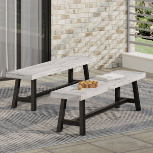 English Elm Dark Acacia Slatted Dining Bench Handcrafted with Iron Frame for Farmhouse Spaces Grey+Black 54562.00SGRY