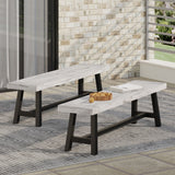 Christopher Knight Home® - Noble House - Outdoor Carlisle Benches, Sandblasted Light Gray + Black(Set Of 2)