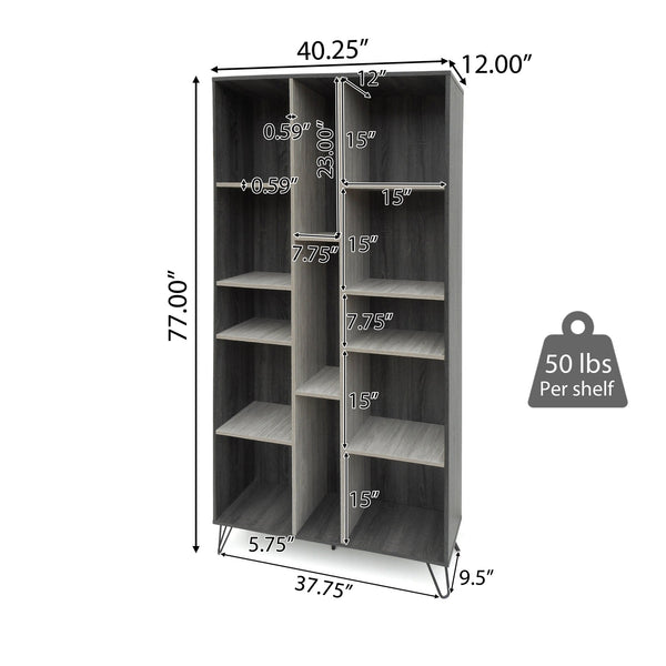 English Elm Christopher Knight Home® - MULTI Function Cabinet Grey Particleboard Tall Bookshelf with Iron Legs, Slim 40.25"W x 77"H 61169.00