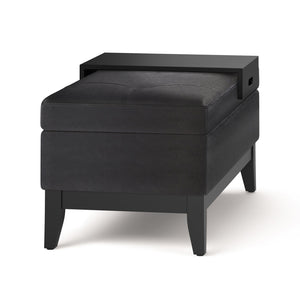 English Elm Oregon Storage Ottoman Bench with Tray and Lift-Top Storage, Satin Cream Faux Leather Accent Seat Black B136P159070