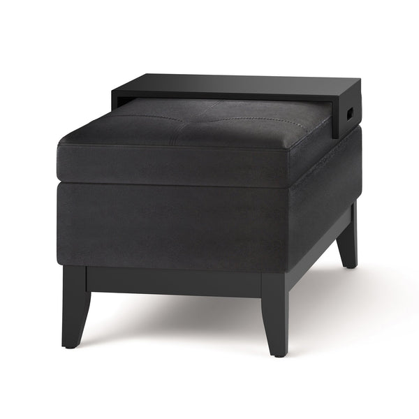 English Elm Oregon Storage Ottoman Bench with Tray and Lift-Top Storage, Satin Cream Faux Leather Accent Seat Black B136P159070