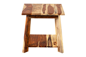 Porter Designs Kalispell Solid Sheesham Wood End Table – Handcrafted Elegance With Unique Grain Natural Wood 05-196-07-2419