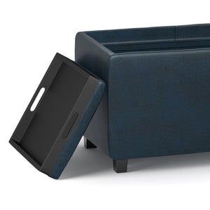 English Elm Avalon Storage Ottoman - Distressed Dark Blue Faux Leather With Hidden Storage & Serving Trays B136P158255