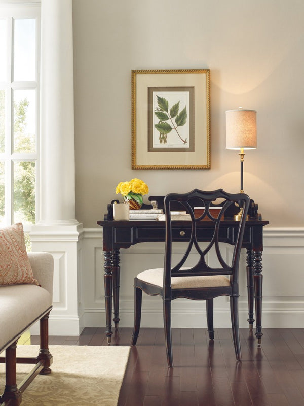 Hooker Furniture Charleston Colonial-Style Upholstered Side Chair With Woven Cane Back, Distressed Magnolia Finish And Comfort Seat Black 6750-75410-95