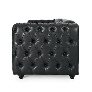 English Elm Mirod Button Tufted Three Seat Pu Sofa with Birch Legs for Living Room N760S0000012B