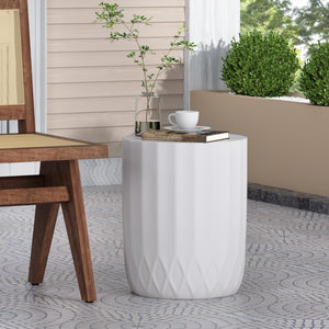 English Elm End Table Cylindrical Cast Concrete Sculptural Side for Indoor or Patio Use 73433.00