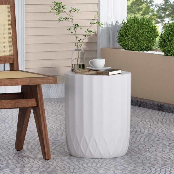 English Elm End Table Cylindrical Cast Concrete Sculptural Side for Indoor or Patio Use 73433.00