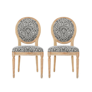 English Elm Kd French Country Rubberwood Dining Chairs Fluted Legs Padded Seat Set of 2 Black White 60352.00BWHI