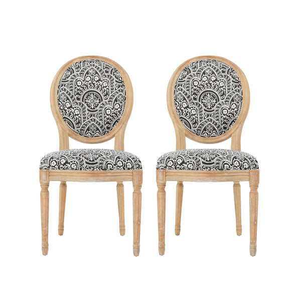 English Elm Kd French Country Rubberwood Dining Chairs Fluted Legs Padded Seat Set of 2 Black White 60352.00BWHI