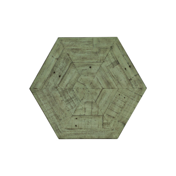 Bernhardt Bernhardt Hexagonal End Table With Distressed Pine Top & Glazed Silver Tubular Frame, 24"W X 25"H 398124G