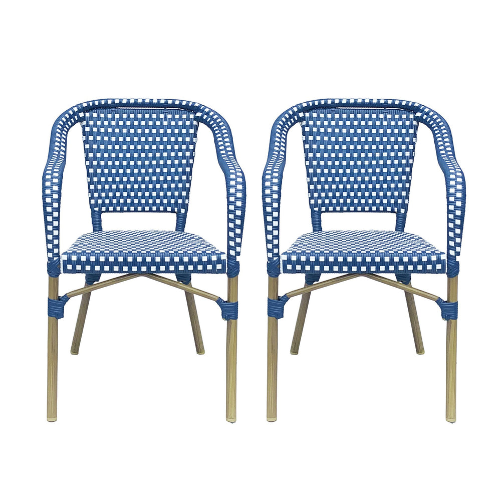 English Elm Bistro Chair Set of 2 French Country Woven Aluminum Outdoor Patio Seating Pair 72906.00NVY