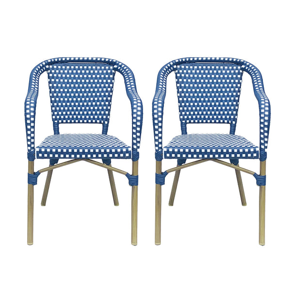 English Elm Bistro Chair Set of 2 French Country Woven Aluminum Outdoor Patio Seating Pair 72906.00NVY