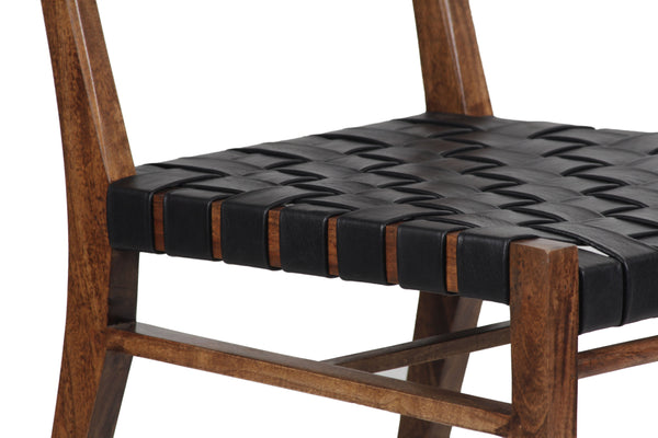 Porter Designs Porter Kier Leather-woven Dining Chairs Set Of 2 - Solid Mango Wood Frame, Brown Walnut Finish Brown Wood 07-108-02-8742