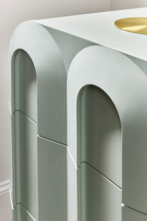 Hooker Furniture Commerce Groove Three-Drawer Chest In Blue-Green Seafoam — Solid Oak, Sculpted Grooves, Spacious Storage 7228-85129-35