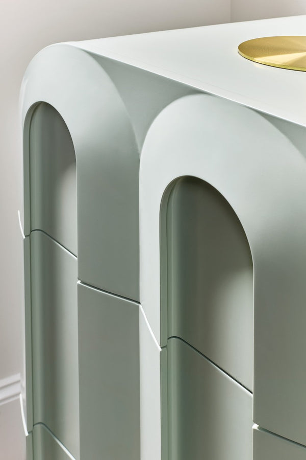 Hooker Furniture Commerce Groove Three-Drawer Chest In Blue-Green Seafoam — Solid Oak, Sculpted Grooves, Spacious Storage 7228-85129-35