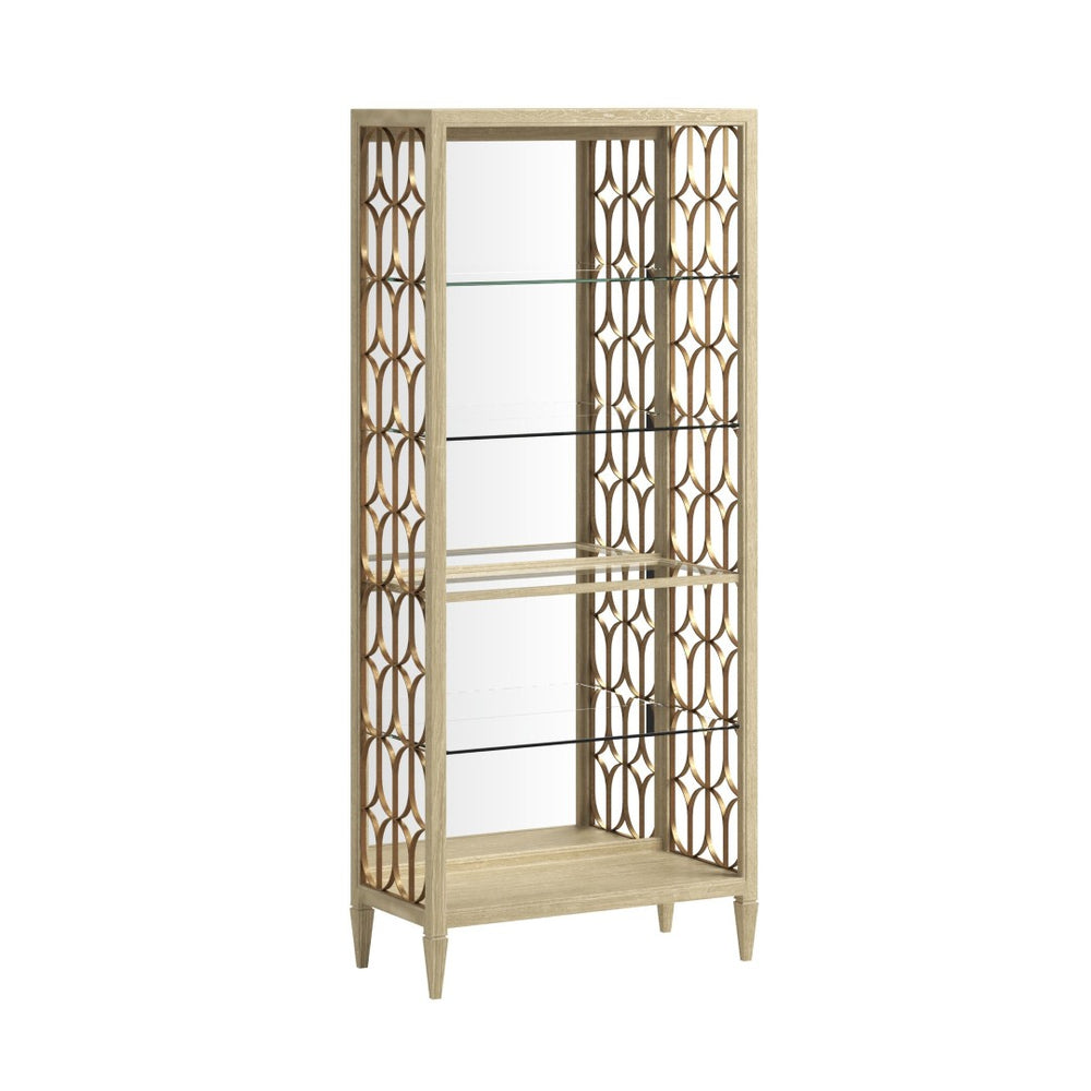 A.R.T. Furniture Eave Etagere - Elegant Open Shelf Bookcase with Glass Shelves and Decorative Metallic Fretwork Design Natural Oak 436401-1825