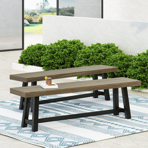English Elm Acacia Slatted Outdoor Dining Bench Set of Two Solid Hardwood Patio Seating 63086.00GRY